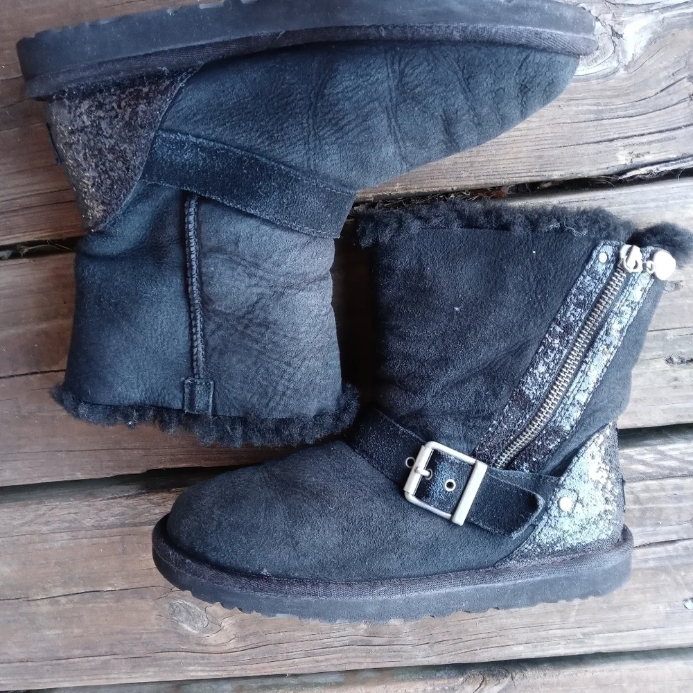 UGG Australia Blaise moto glitter zipper 1004271 black suede boots Size 6. 124pe